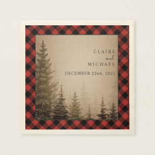 Buffalo Plaid Evergreen Trees Wedding Napkin