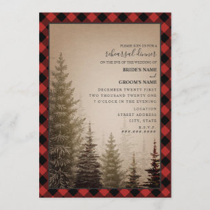 Buffalo Plaid Evergreen Wedding Rehearsal Dinner Invitation