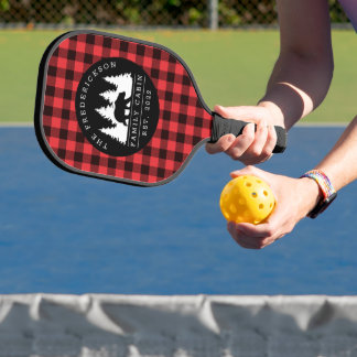 Buffalo Plaid Family Cabin Monogram  Pickleball Paddle