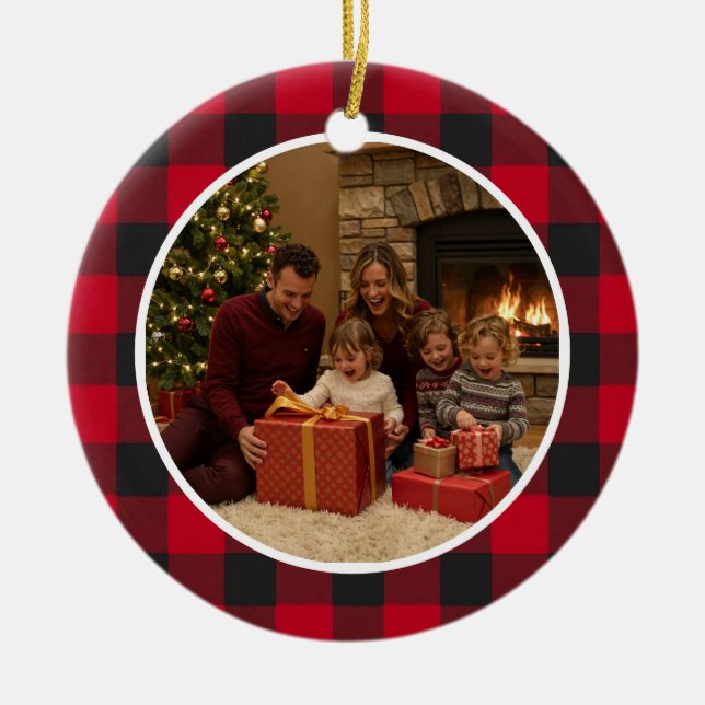 Buffalo Plaid Family Christmas Ceramic Tree Decoration (Front)