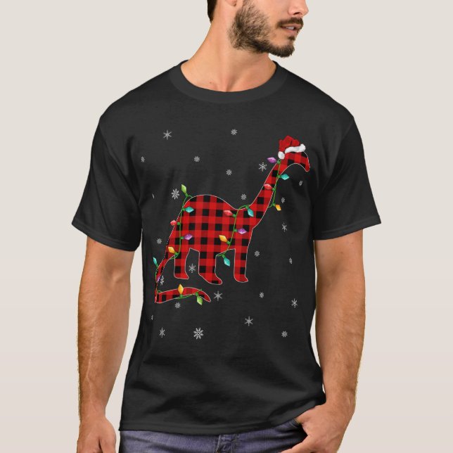 Buffalo Plaid Family Matching Brontosaurus Christm T-Shirt (Front)