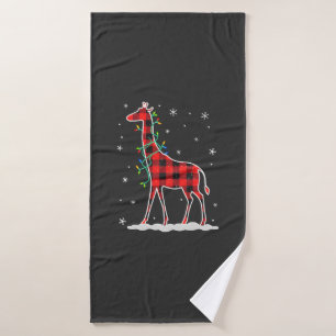 Buffalo Plaid Family Matching Giraffe Christmas Pa Bath Towel