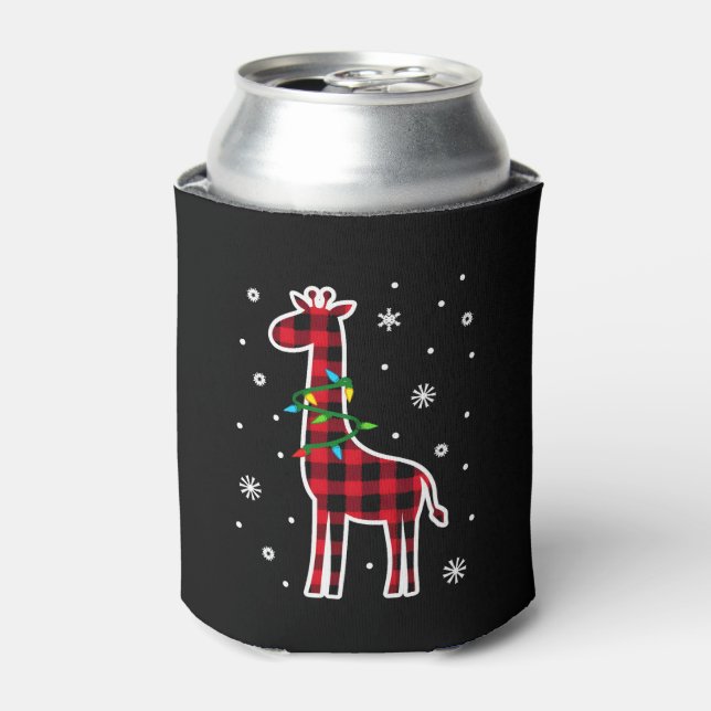Buffalo Plaid Family Matching Giraffe Christmas Pa Can Cooler (Can Front)