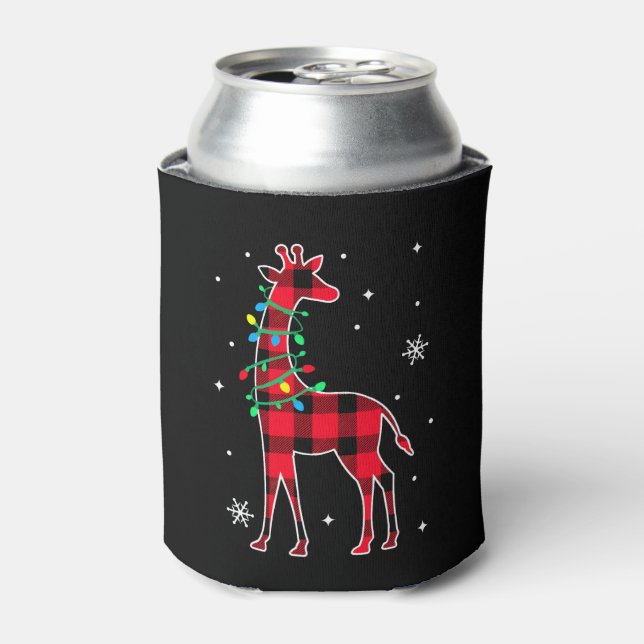 Buffalo Plaid Family Matching Giraffe Christmas Pa Can Cooler (Can Front)