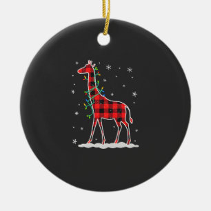 Buffalo Plaid Family Matching Giraffe Christmas Pa Ceramic Tree Decoration