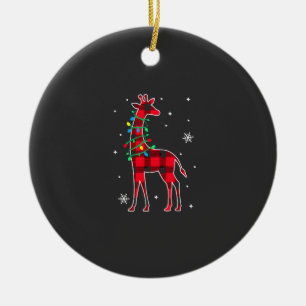 Buffalo Plaid Family Matching Giraffe Christmas Pa Ceramic Tree Decoration