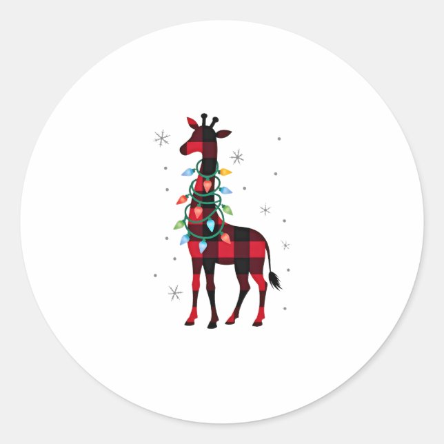 Buffalo Plaid Family Matching Giraffe Christmas Pa Classic Round Sticker (Front)