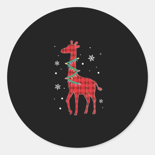 Buffalo Plaid Family Matching Giraffe Christmas Pa Classic Round Sticker (Front)
