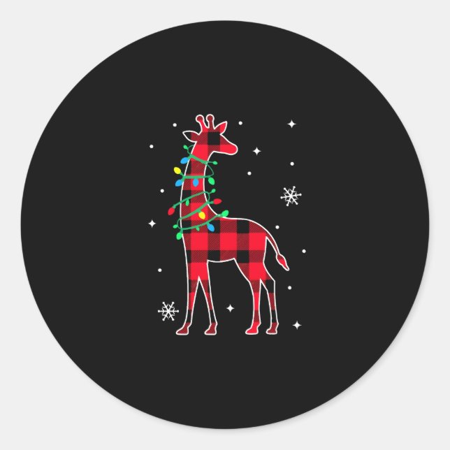 Buffalo Plaid Family Matching Giraffe Christmas Pa Classic Round Sticker (Front)