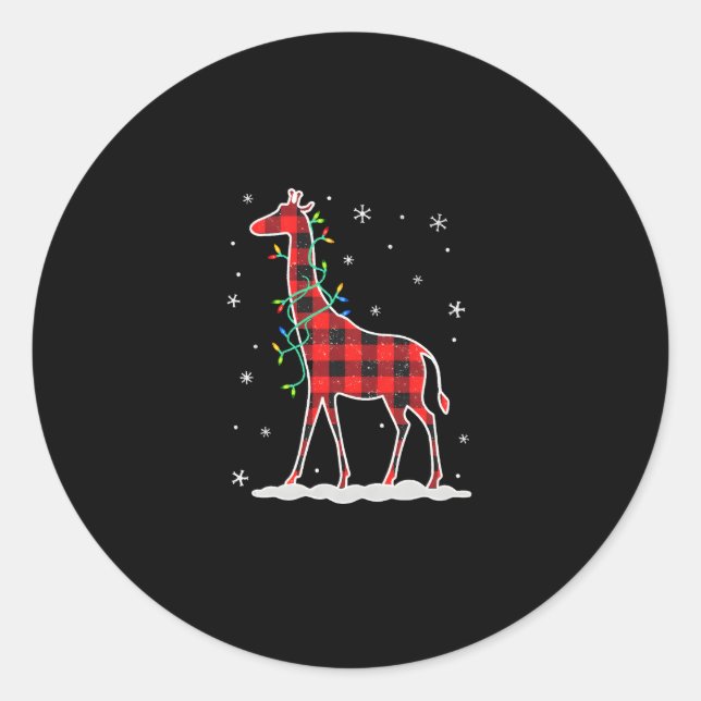 Buffalo Plaid Family Matching Giraffe Christmas Pa Classic Round Sticker (Front)