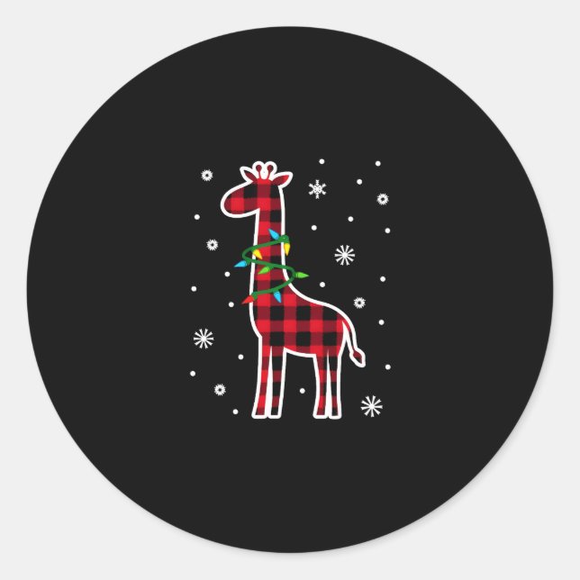 Buffalo Plaid Family Matching Giraffe Christmas Pa Classic Round Sticker (Front)