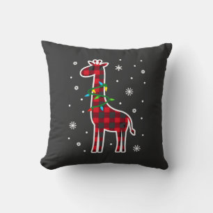Buffalo Plaid Family Matching Giraffe Christmas Pa Cushion