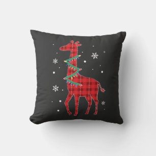 Buffalo Plaid Family Matching Giraffe Christmas Pa Cushion