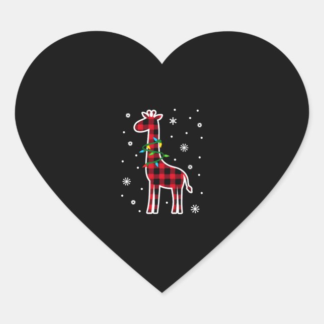 Buffalo Plaid Family Matching Giraffe Christmas Pa Heart Sticker (Front)