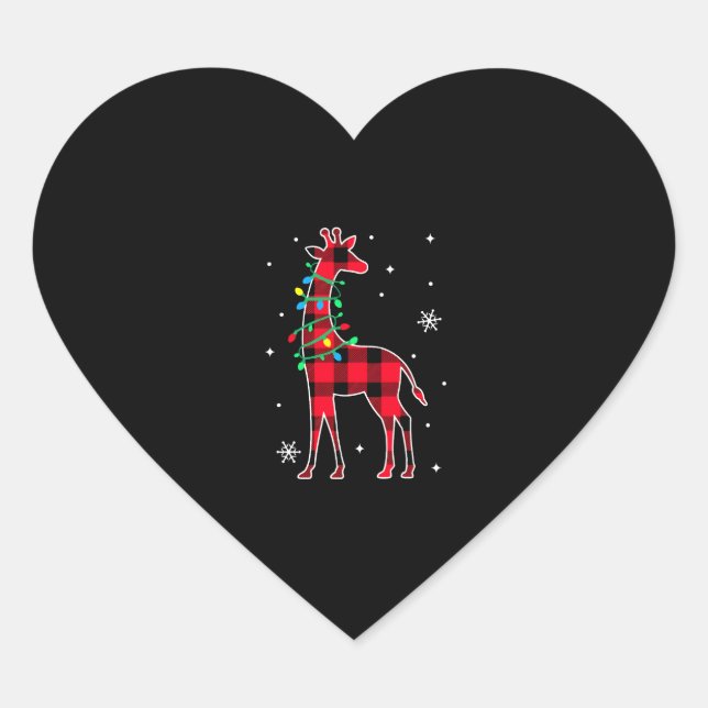 Buffalo Plaid Family Matching Giraffe Christmas Pa Heart Sticker (Front)