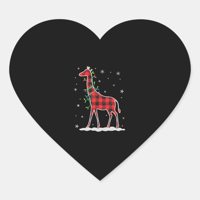 Buffalo Plaid Family Matching Giraffe Christmas Pa Heart Sticker (Front)