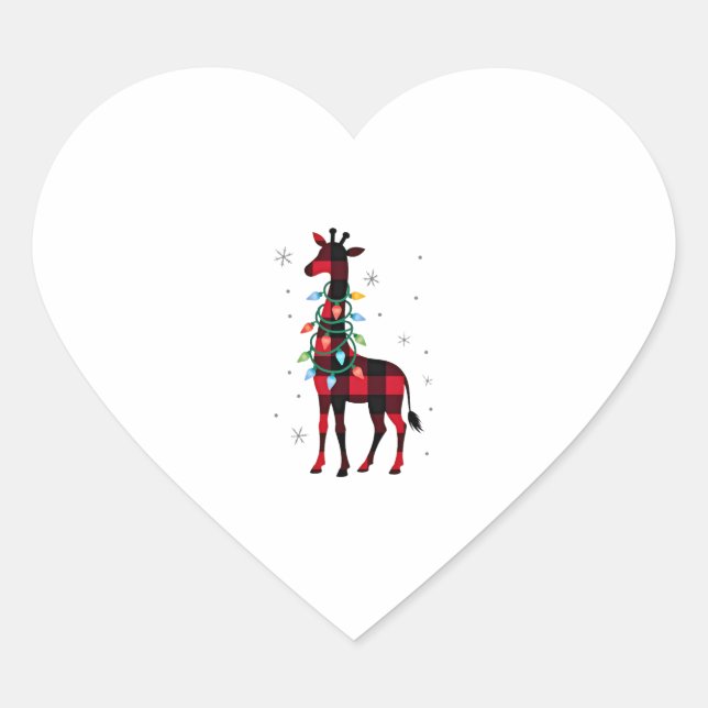 Buffalo Plaid Family Matching Giraffe Christmas Pa Heart Sticker (Front)
