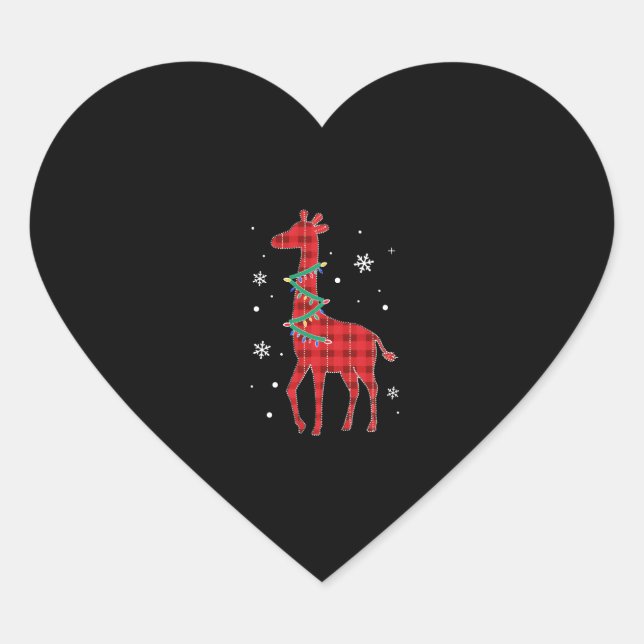 Buffalo Plaid Family Matching Giraffe Christmas Pa Heart Sticker (Front)