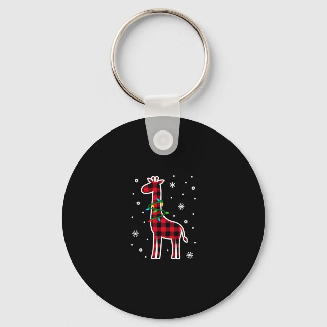 Buffalo Plaid Family Matching Giraffe Christmas Pa Key Ring (Front)