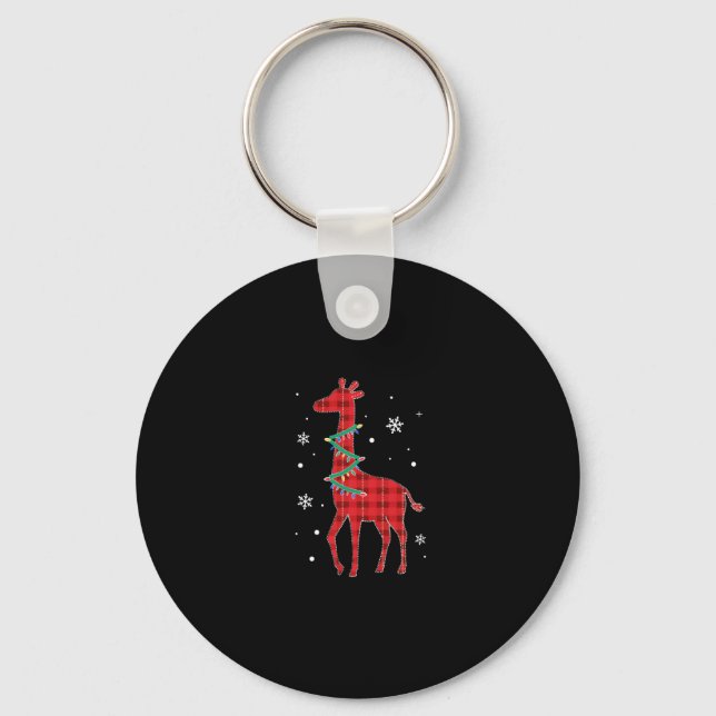Buffalo Plaid Family Matching Giraffe Christmas Pa Key Ring (Front)