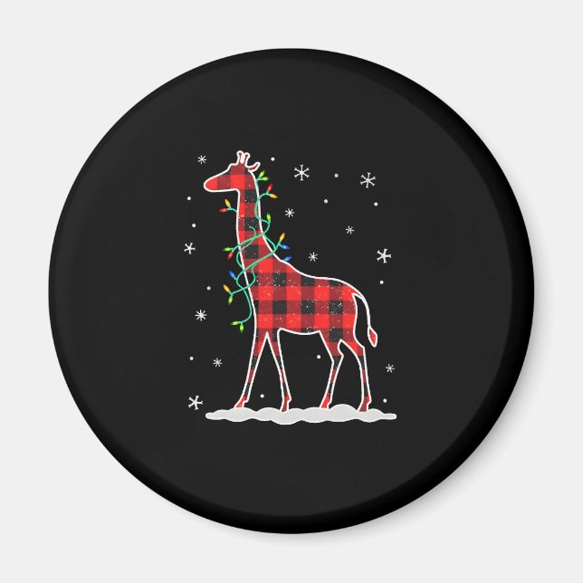 Buffalo Plaid Family Matching Giraffe Christmas Pa Magnet (Front)