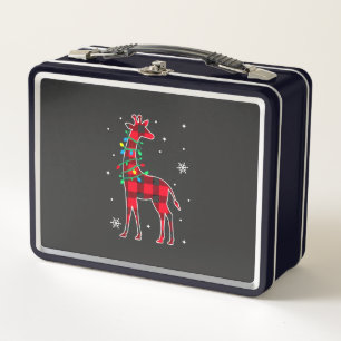 Buffalo Plaid Family Matching Giraffe Christmas Pa Metal Lunch Box