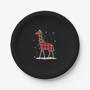 Buffalo Plaid Family Matching Giraffe Christmas Pa Paper Plate