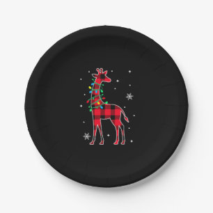 Buffalo Plaid Family Matching Giraffe Christmas Pa Paper Plate
