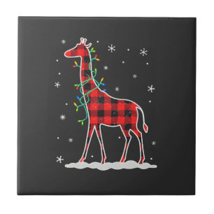 Buffalo Plaid Family Matching Giraffe Christmas Pa Tile