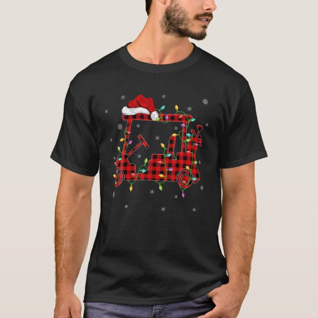 Buffalo Plaid Family Matching Golf Cart Christmas T-Shirt (Front)