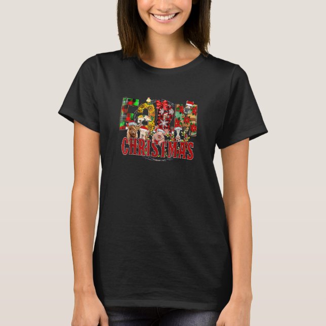 Buffalo Plaid Farm Christmas Farm Animals Cow Pig  T-Shirt (Front)