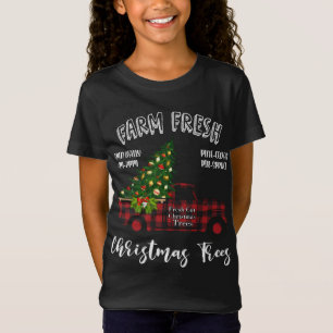 Buffalo Plaid Farm Red Truck Christmas Tree Funny T-Shirt