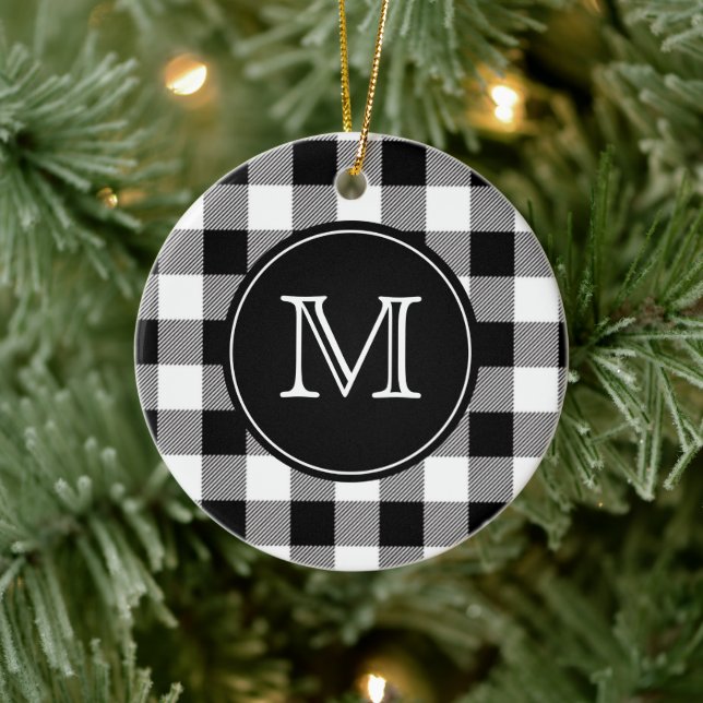 Buffalo Plaid  Farmhouse Black and White Monogram Ceramic Tree Decoration (Tree)