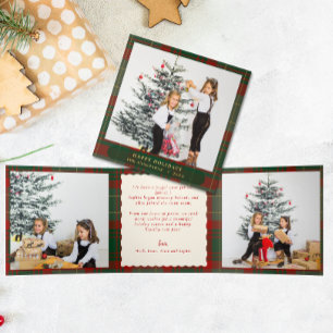 Buffalo Plaid Festive Photos Christmas   Tri-Fold Holiday Card