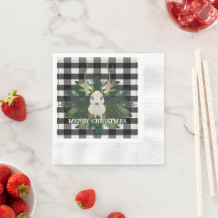 Buffalo Plaid Festive Reindeer Christmas Napkin