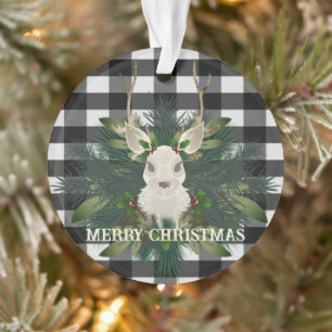 Buffalo Plaid Festive Reindeer Christmas Ornament