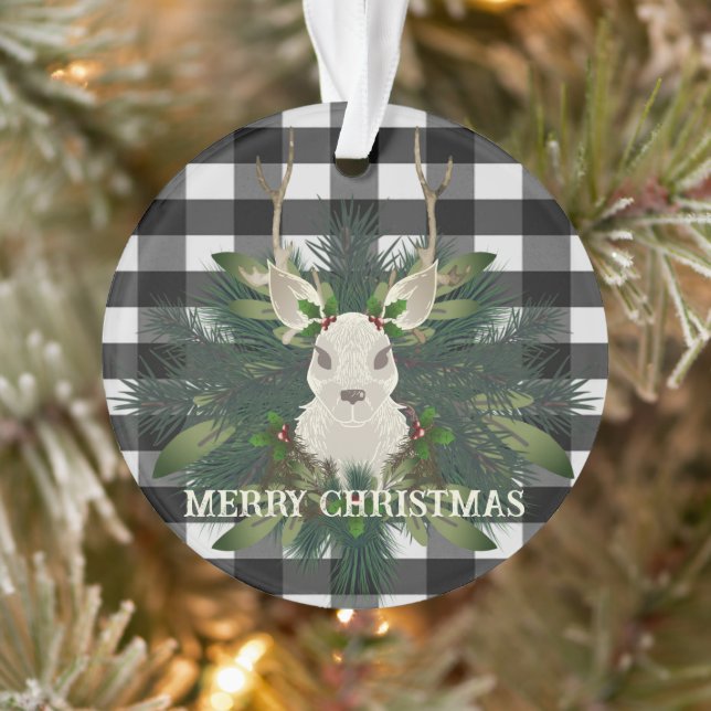 Buffalo Plaid Festive Reindeer Christmas Ornament (Tree)