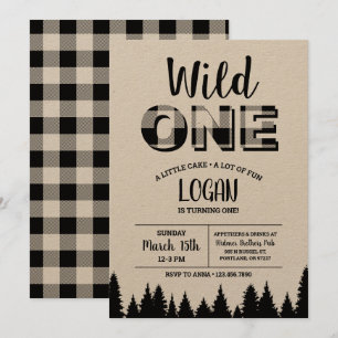 Buffalo Plaid First Birthday Invitation - Wild One