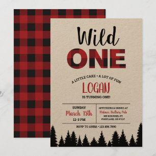 Buffalo Plaid First Birthday Invitation - Wild One