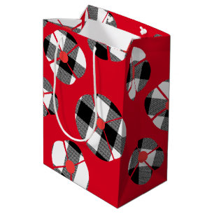 Buffalo Plaid Flower On Red Medium Gift Bag