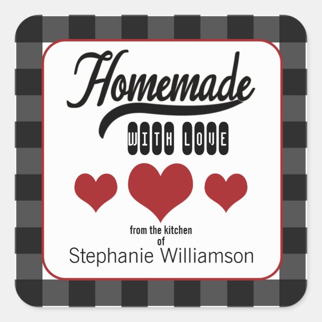 Buffalo Plaid Food Gift Hearts Homemade with Love  Square Sticker (Front)