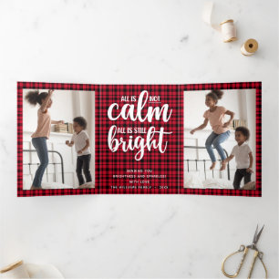 Buffalo Plaid Funny All is Not Calm  Tri-Fold Holiday Card
