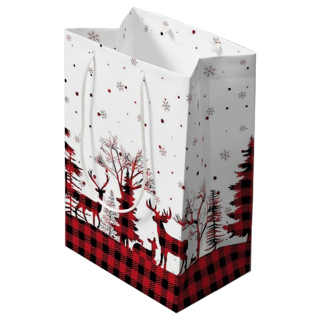 Buffalo Plaid Gingham Festive Christmas  Medium Gift Bag (Back Angled)