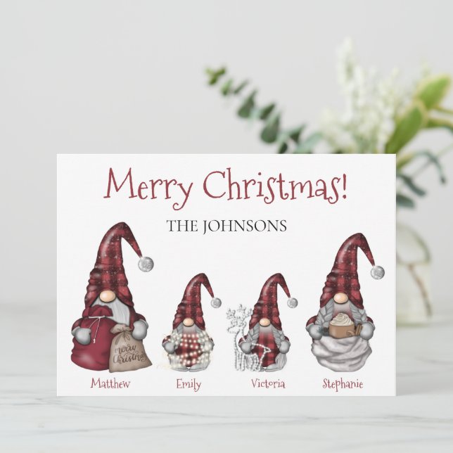 Buffalo Plaid Gnome Family Personalised Christmas  (Standing Front)