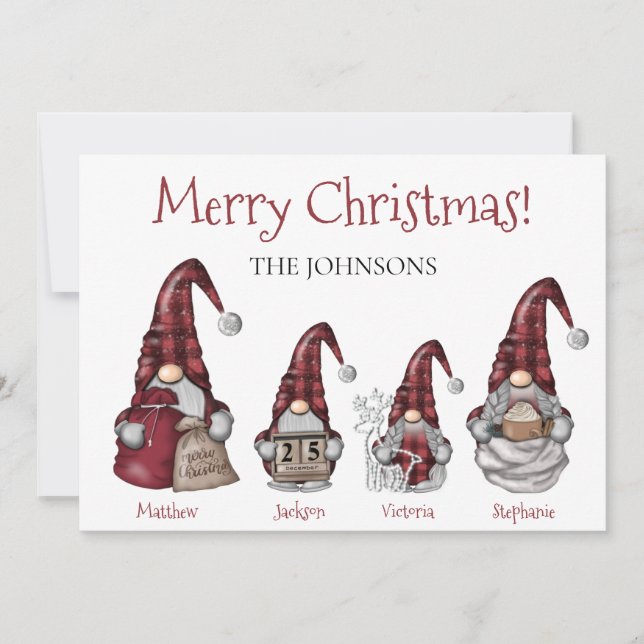 Buffalo Plaid Gnome Family Personalised Christmas  (Front)