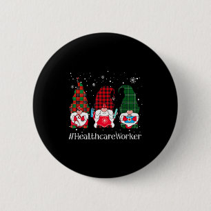 Buffalo Plaid Gnome Healthcare Worker Nurse Christ 6 Cm Round Badge