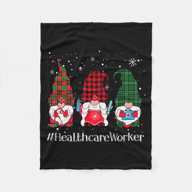 Buffalo Plaid Gnome Healthcare Worker Nurse Christ Fleece Blanket (Front)