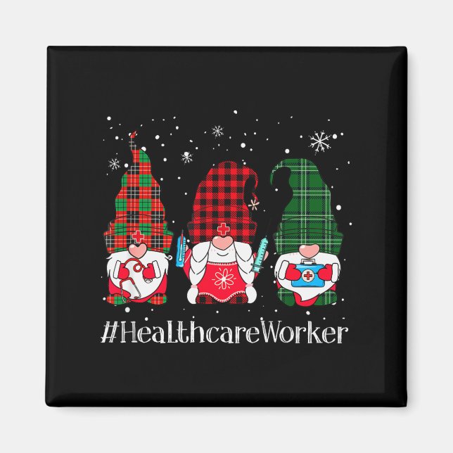 Buffalo Plaid Gnome Healthcare Worker Nurse Christ Magnet (Front)