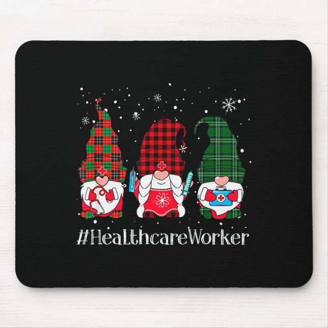 Buffalo Plaid Gnome Healthcare Worker Nurse Christ Mouse Mat (Front)