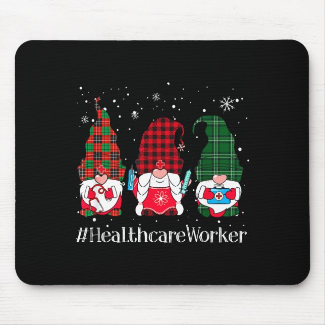 Buffalo Plaid Gnome Healthcare Worker Nurse Christ Mouse Mat (Front)